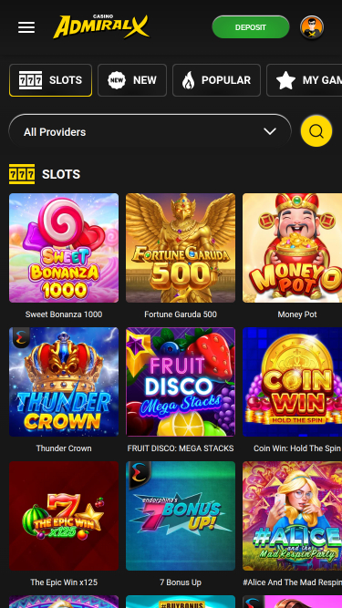 Jeux de casino Admiral X sur mobile