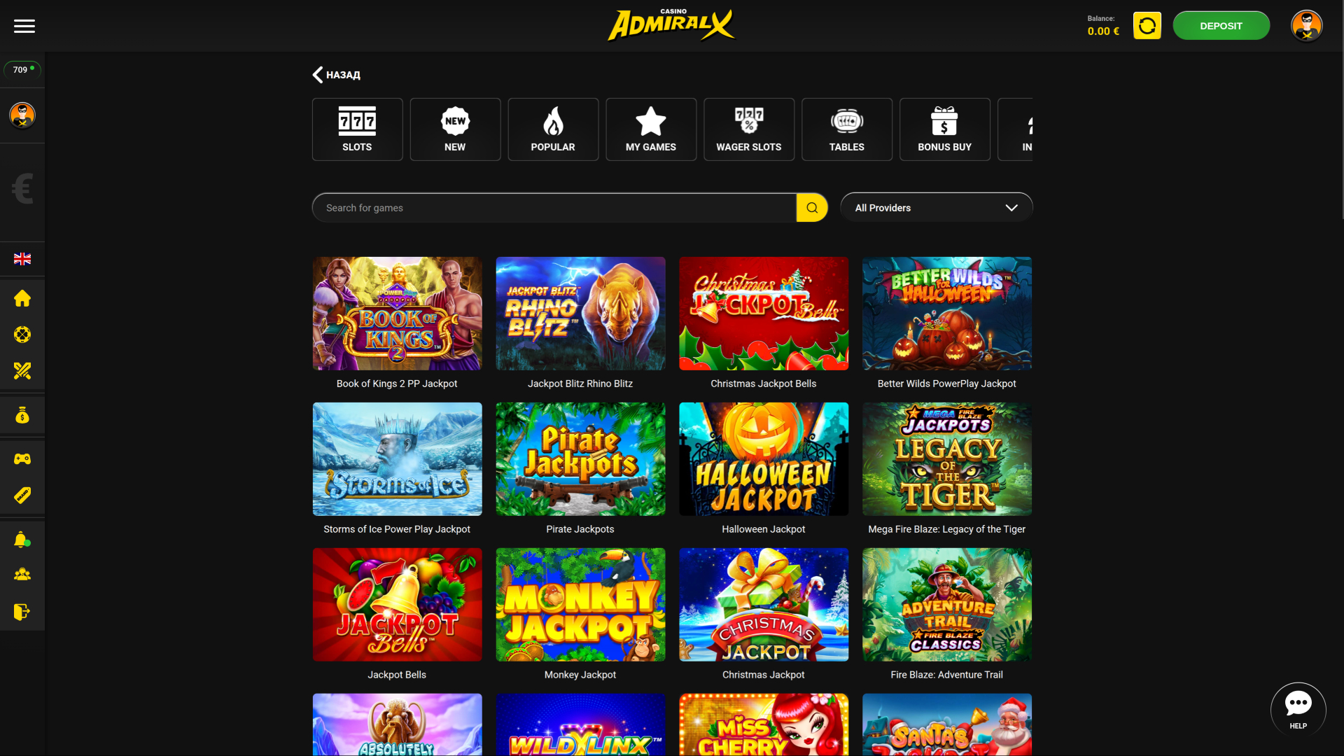 Jackpot du casino Admiral X sur ordinateur