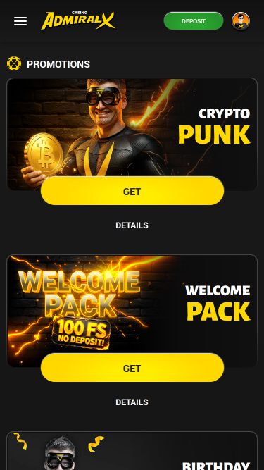 Promotions mobiles du casino Admiral X