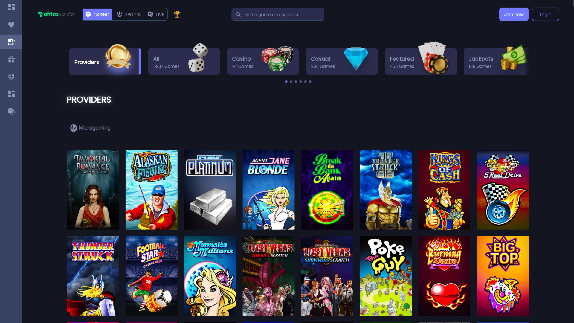 Desarrolladores de juegos de escritorio para casinos AfricaSports