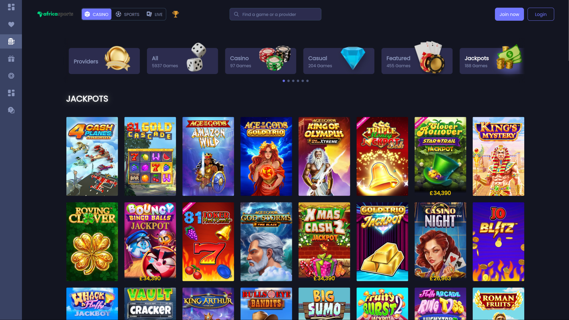 Jackpot de escritorio del casino AfricaSports