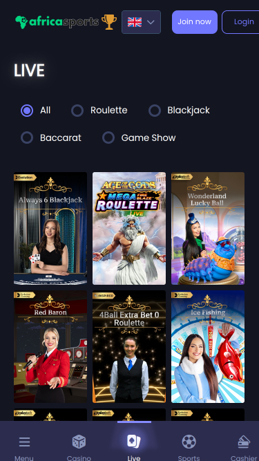 Casino móvil con crupier en vivo de AfricaSports