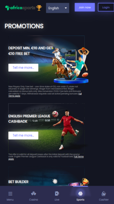 Promotions du casino AfricaSports sur mobile