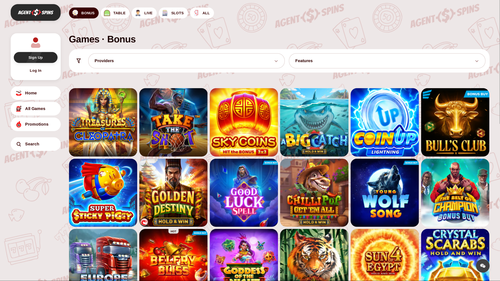 Jeux bonus de bureau de Agent Spins Casino