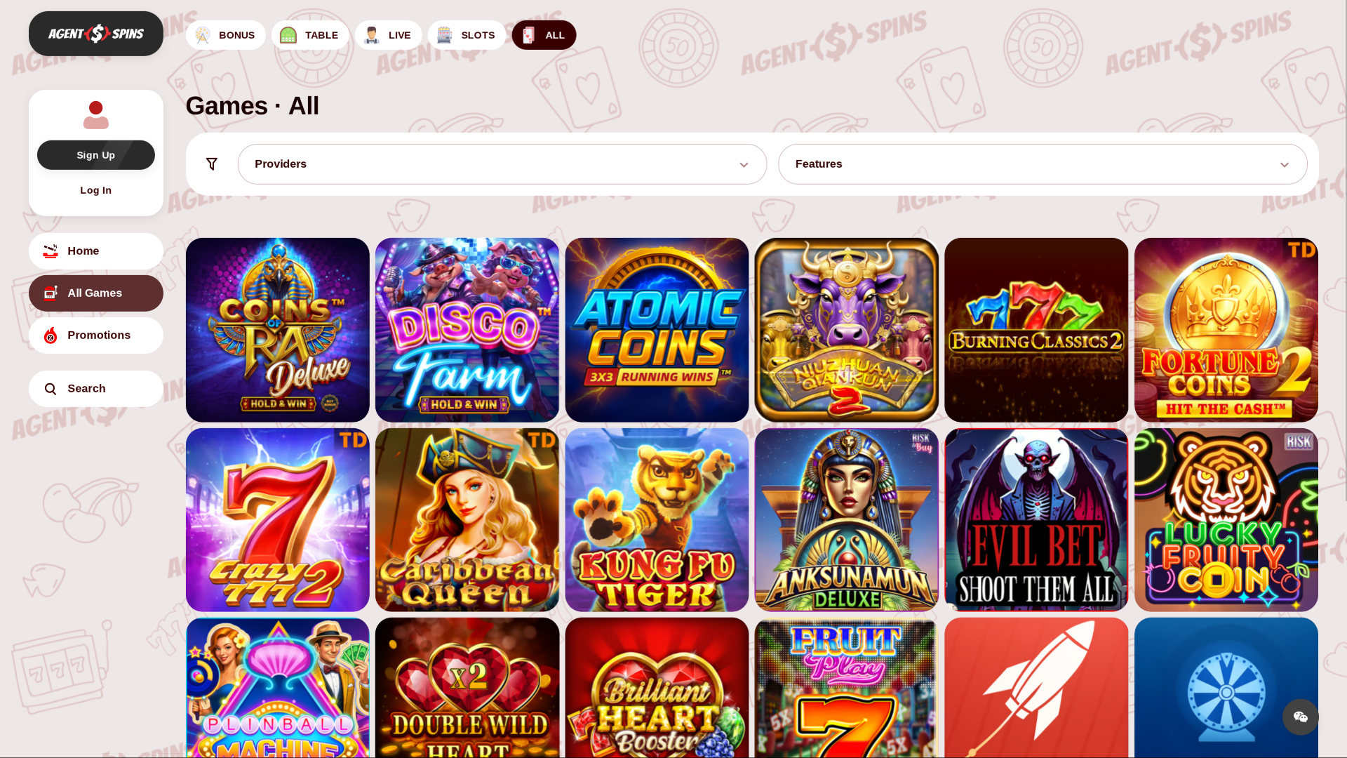 Jeux de bureau de Agent Spins Casino