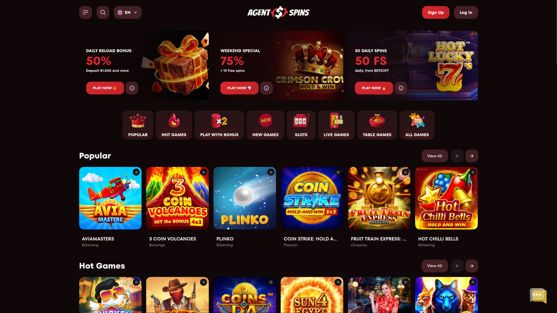 Agent Spins Casino Desktop-Startseite