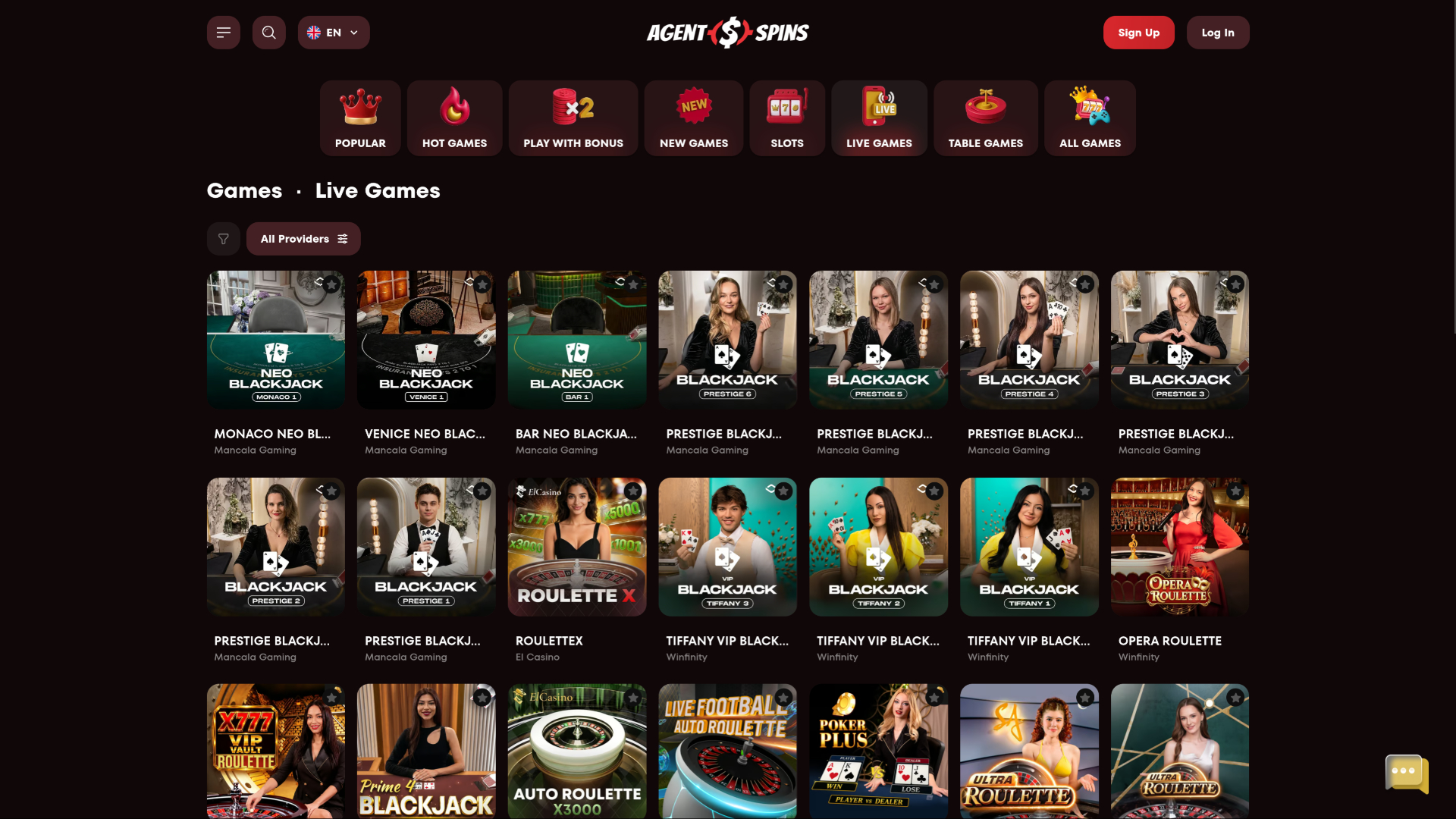 Live-Dealer auf dem Desktop von Agent Spins Casino