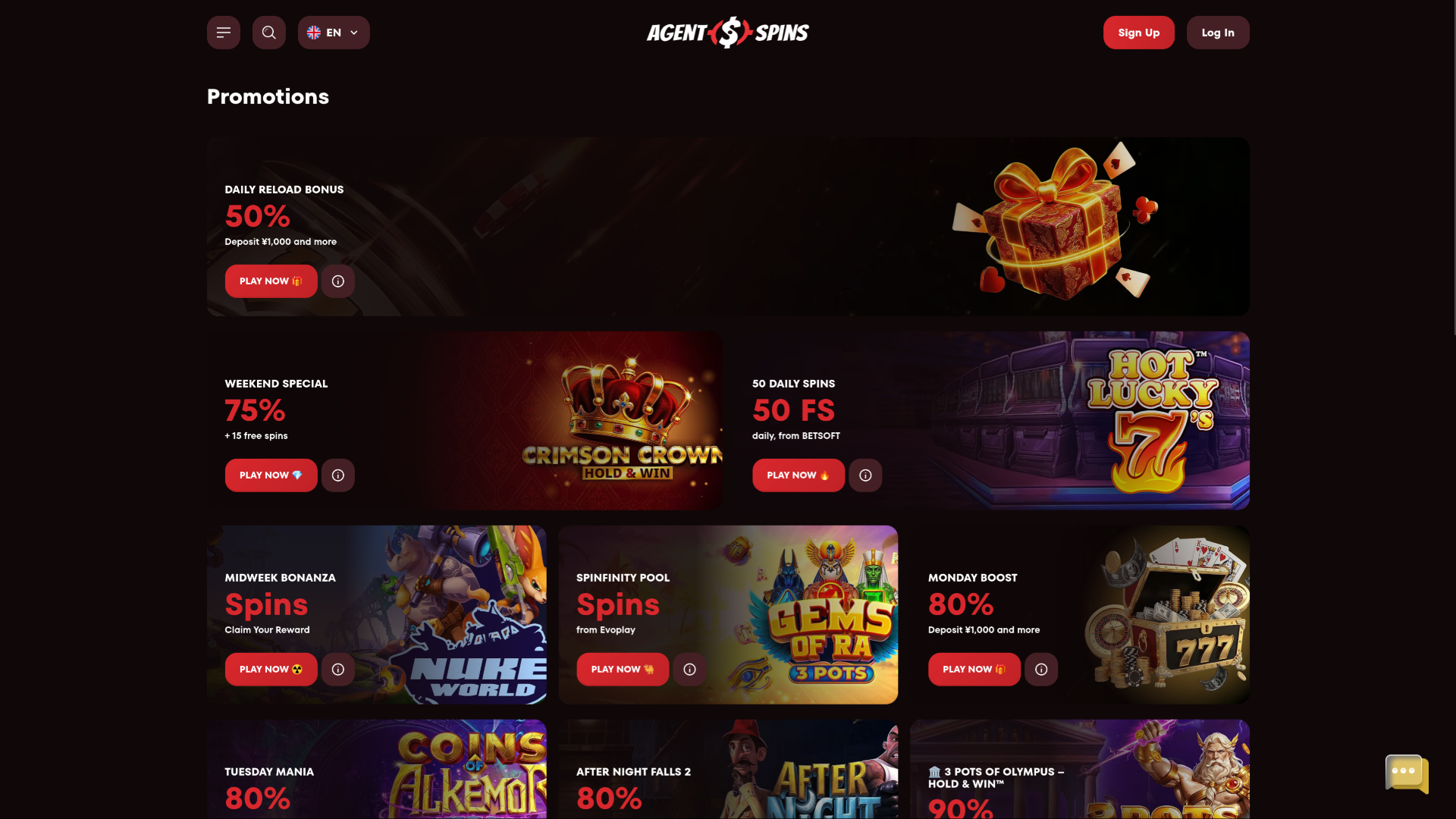 Agent Spins Casino Desktop-Aktionen