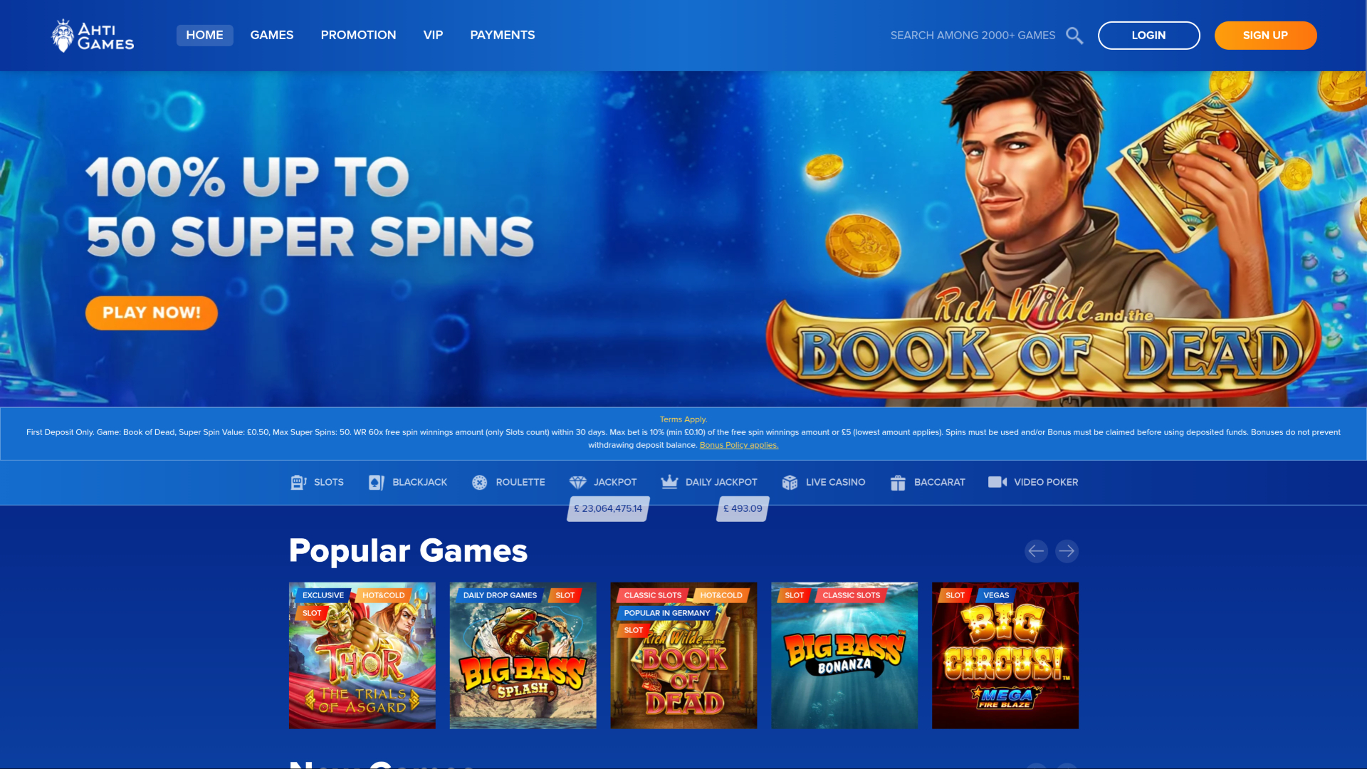 Ahti Games Casino Desktop-Startseite