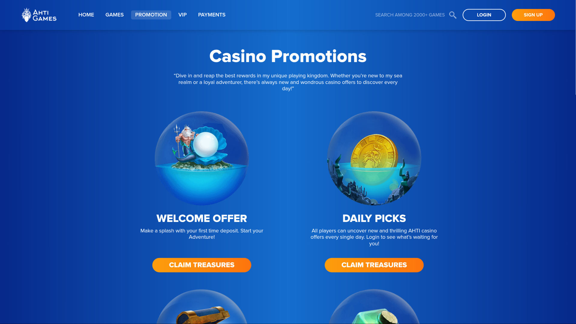 Ahti Games Casino Desktop-Aktionen