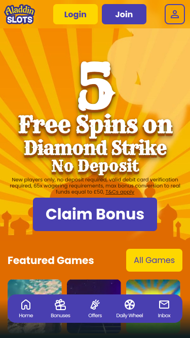 Aladdin Slots Casino Mobile Homepage