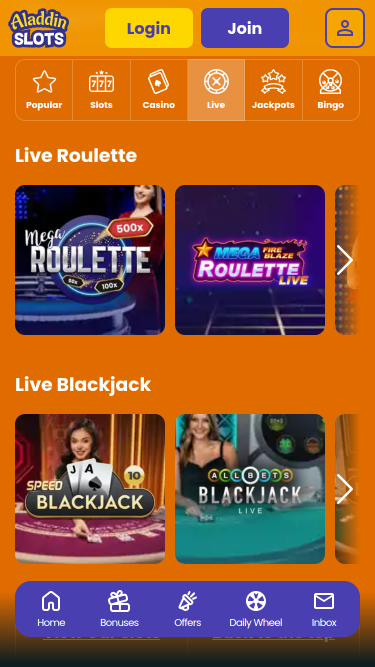 Aladdin Slots Casino Mobile Live Dealer