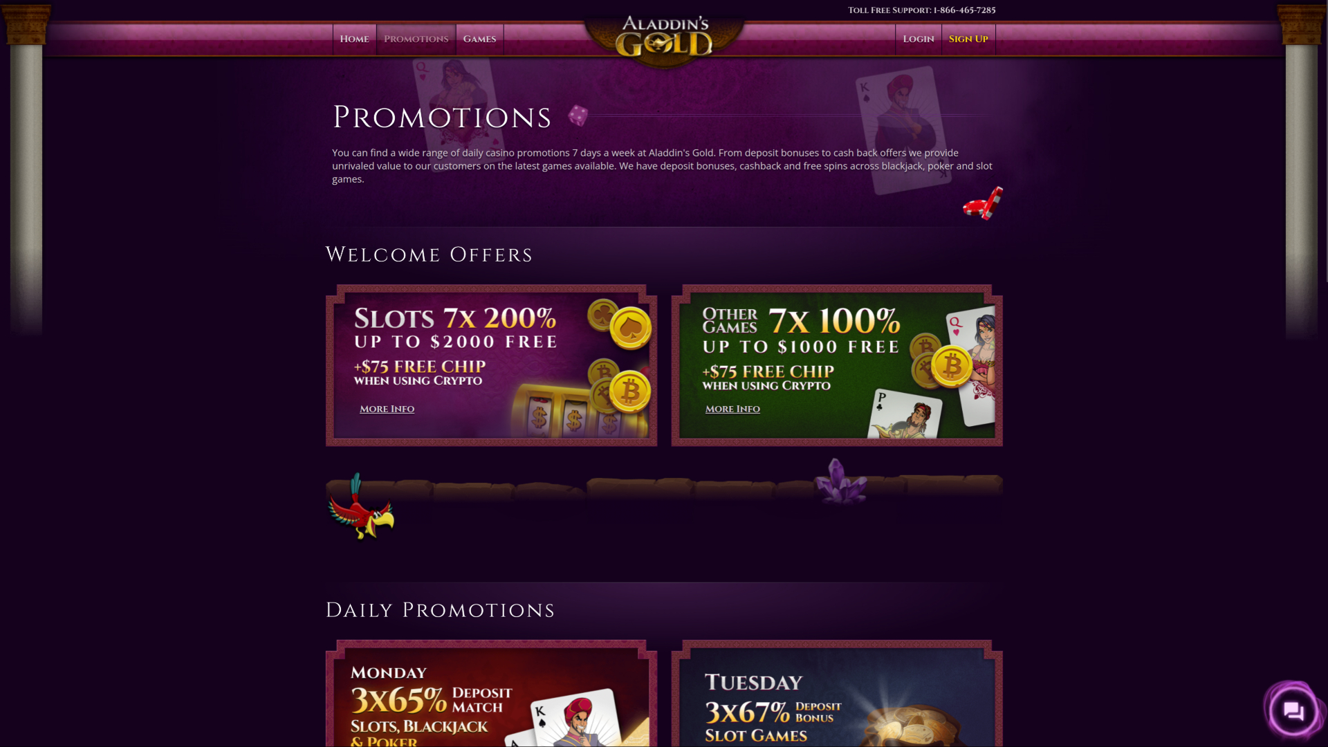 Promotions de bureau de Aladdins Gold Casino