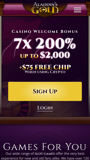 Page d'accueil mobile de Aladdins Gold Casino