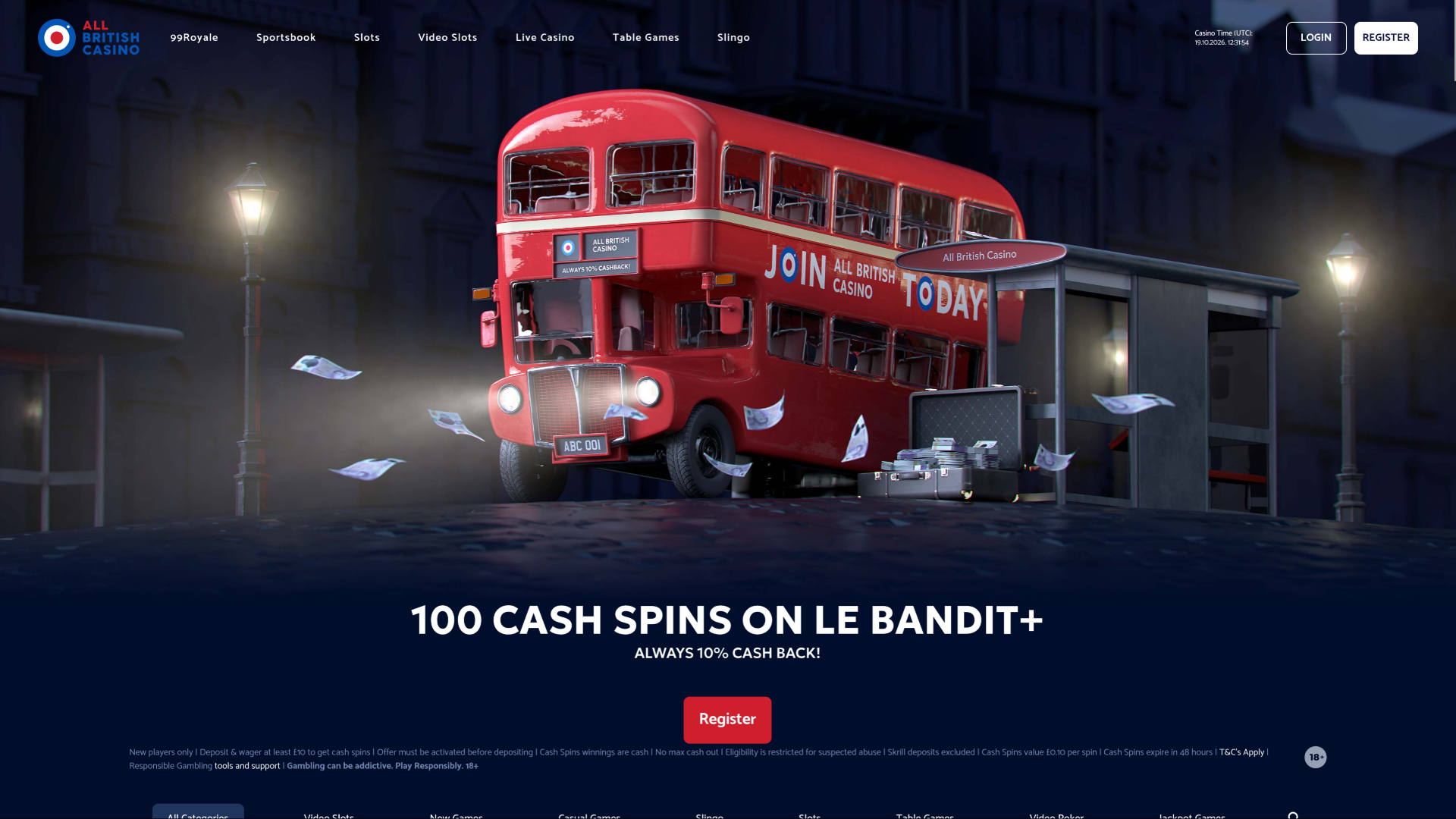 Главная страница All British Casino для настольных компьютеров