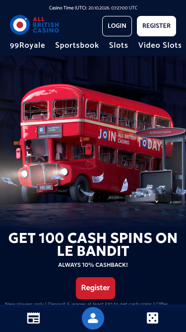 Главная страница мобильного приложения All British Casino