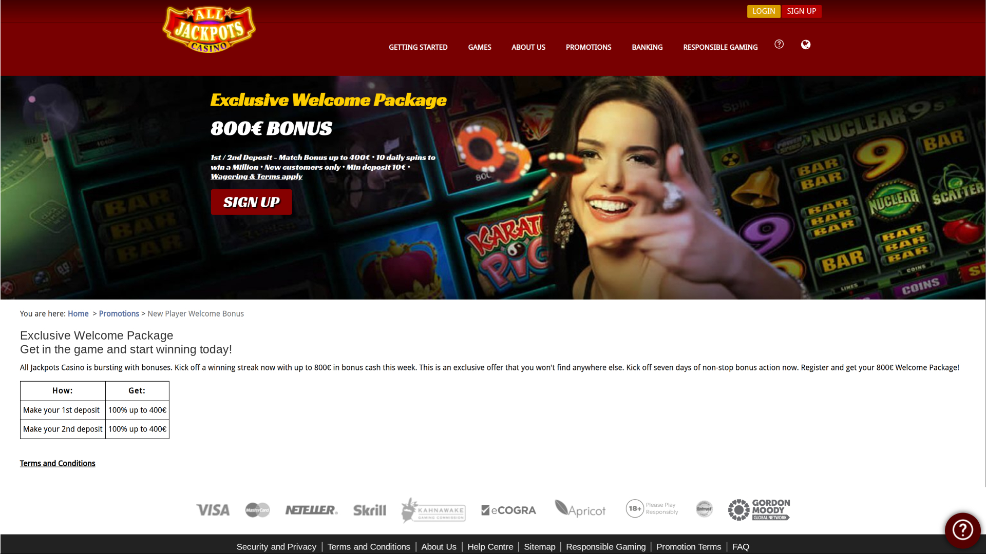 Promotions de bureau de All Jackpots Casino