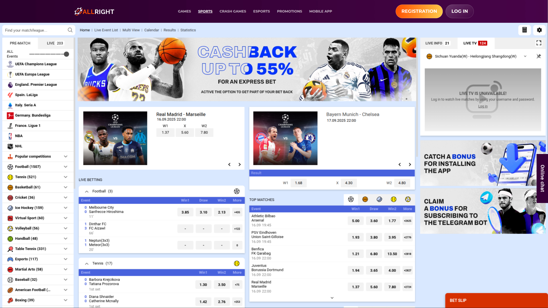 Sports de bureau de All Right Casino