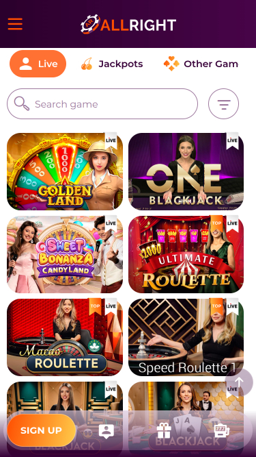 Croupier en direct mobile de All Right Casino