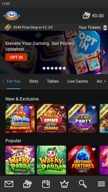 All Slots Casino Mobile Homepage