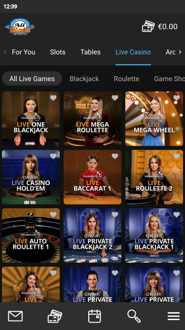 Croupier en direct mobile de All Slots Casino