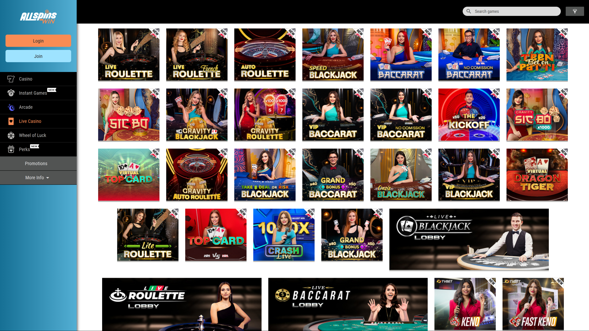 Croupier en direct de bureau de All Spins Win Casino