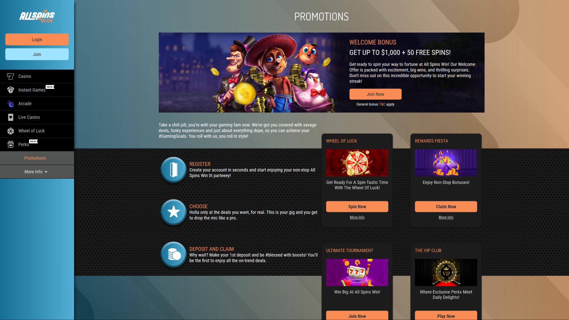 Promotions de bureau de All Spins Win Casino