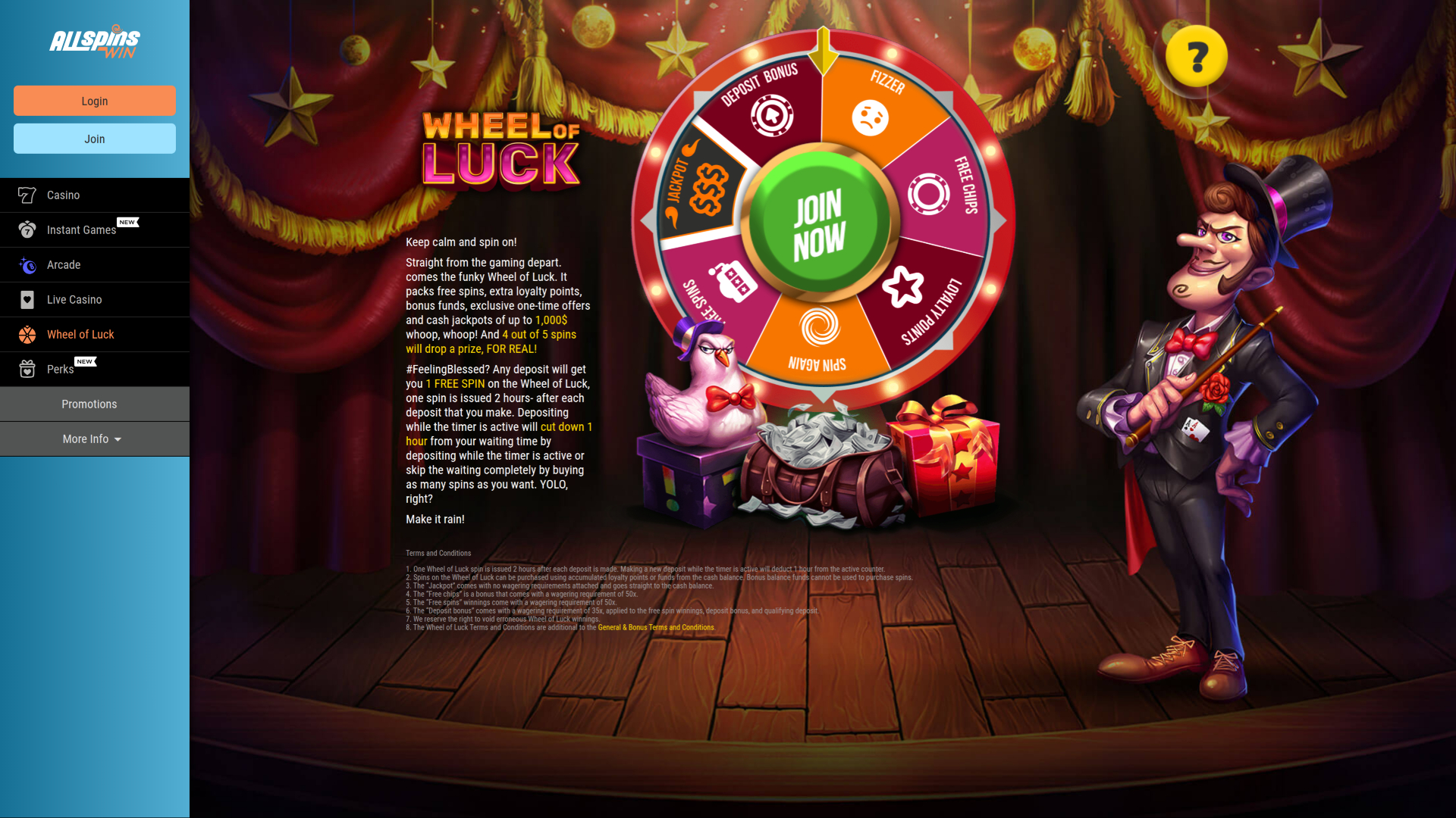 Roue de la chance de bureau de All Spins Win Casino