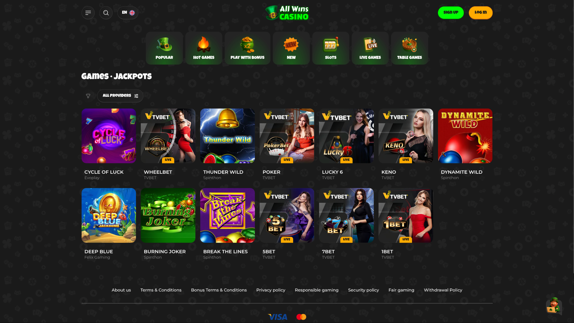 Jackpot de bureau de All Wins Casino