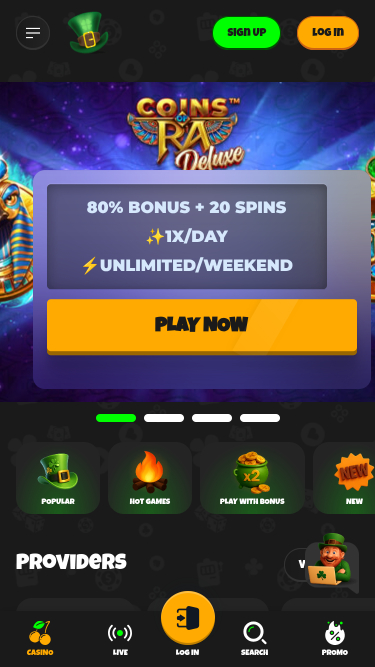 Page d'accueil mobile de All Wins Casino