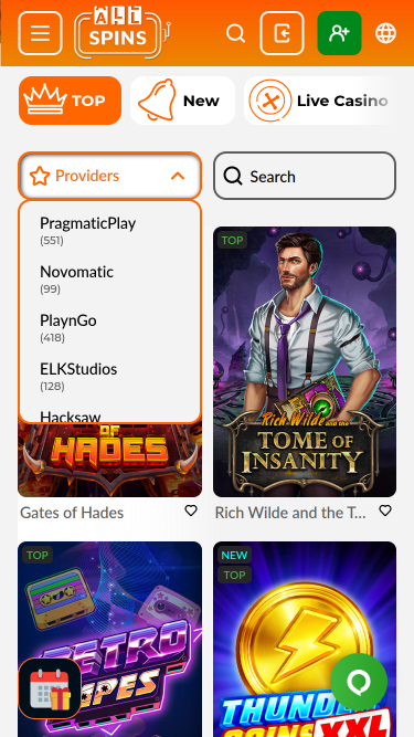Développeurs de jeux mobiles de AllSpins Casino