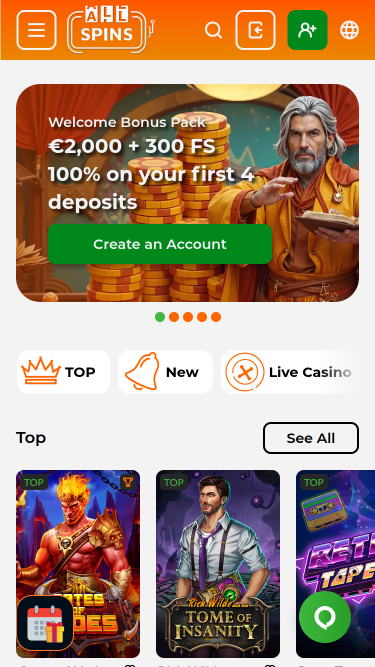 Page d’accueil mobile de AllSpins Casino