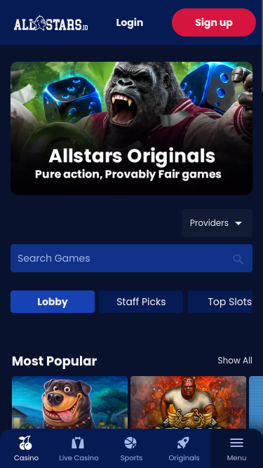 Giochi per dispositivi mobili del casinò Allstars.io