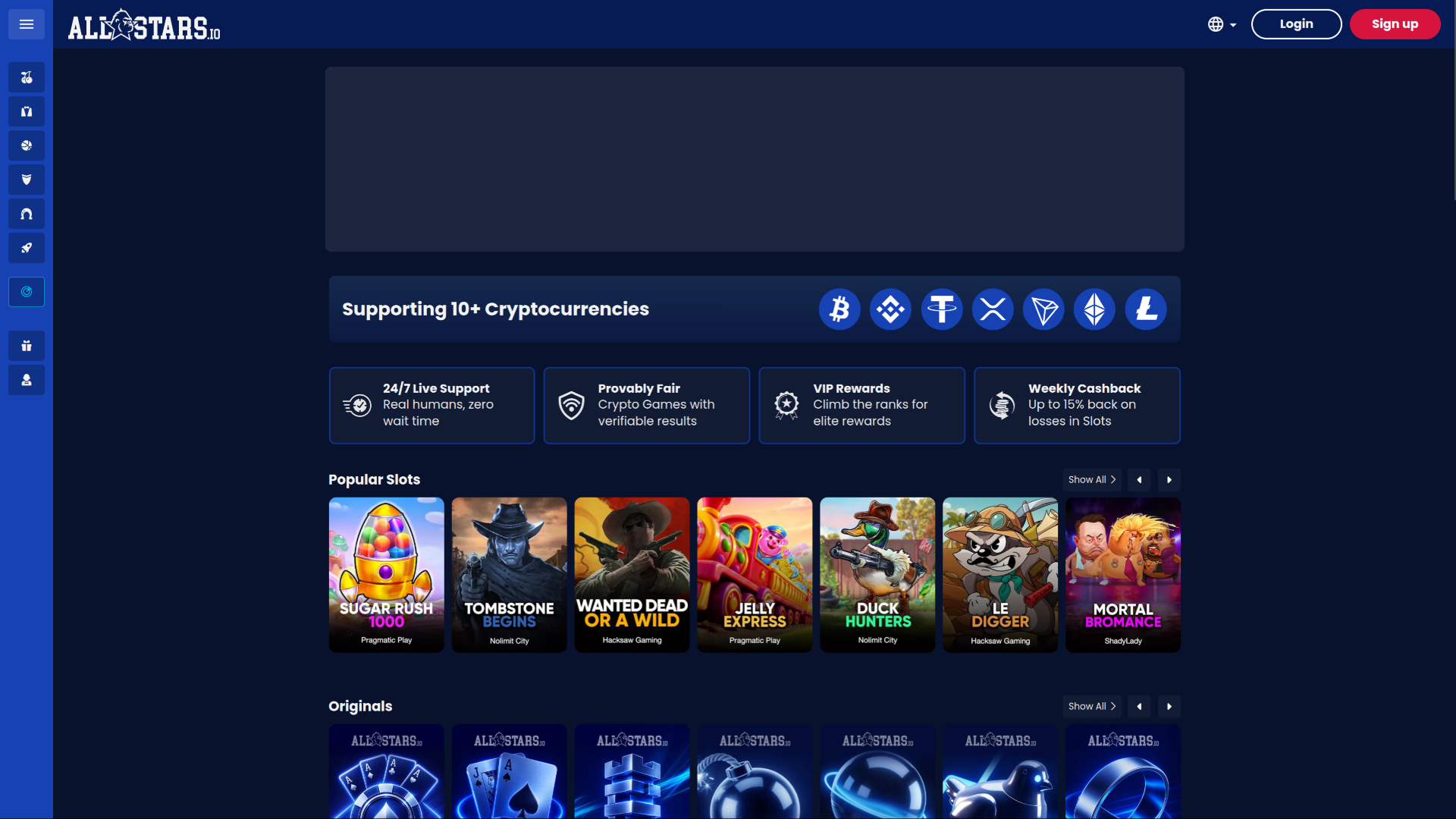 Pagina iniziale desktop di Allstars.io Casino