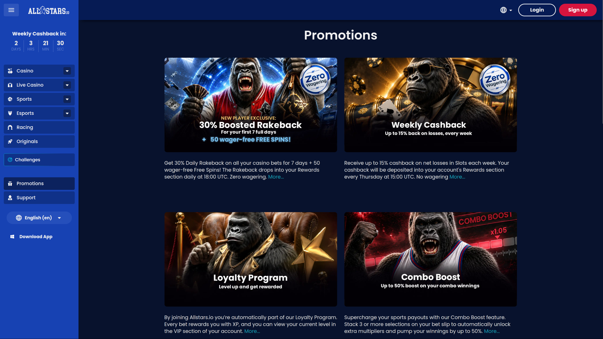 Promozioni per desktop del casinò Allstars.io