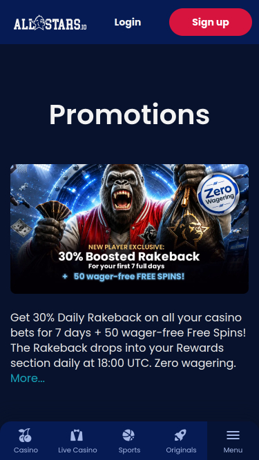 Promozioni per dispositivi mobili del casinò Allstars.io