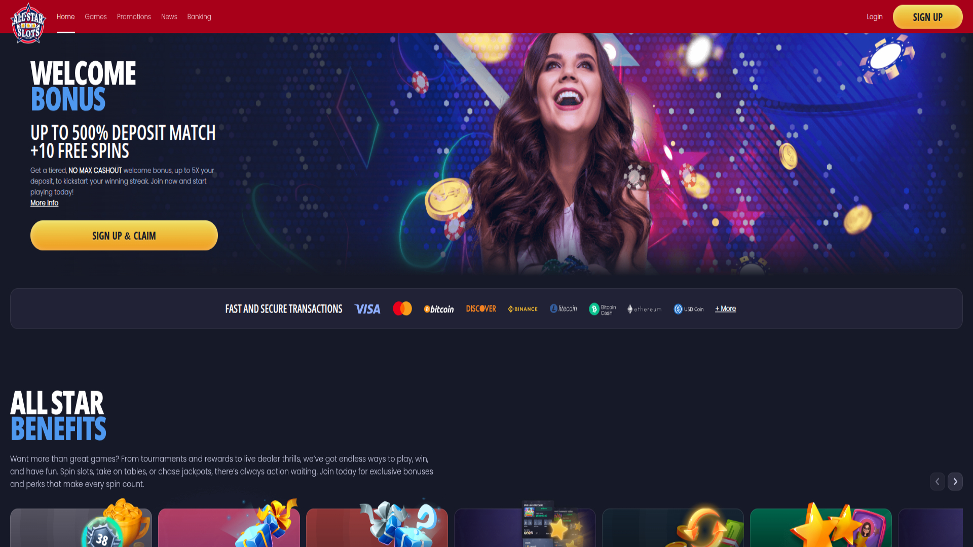 Homepage desktop di All Stars Slots Casino