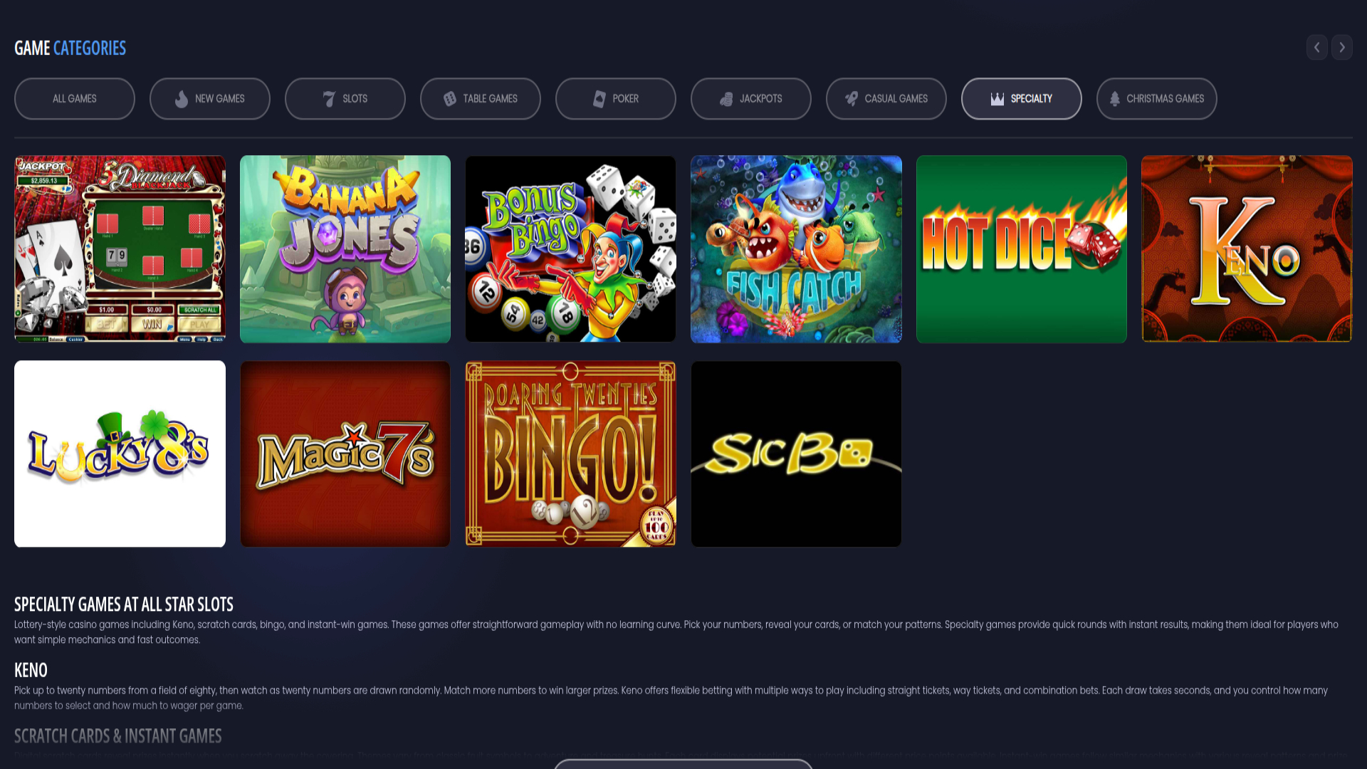 Giochi speciali desktop di All Stars Slots Casino