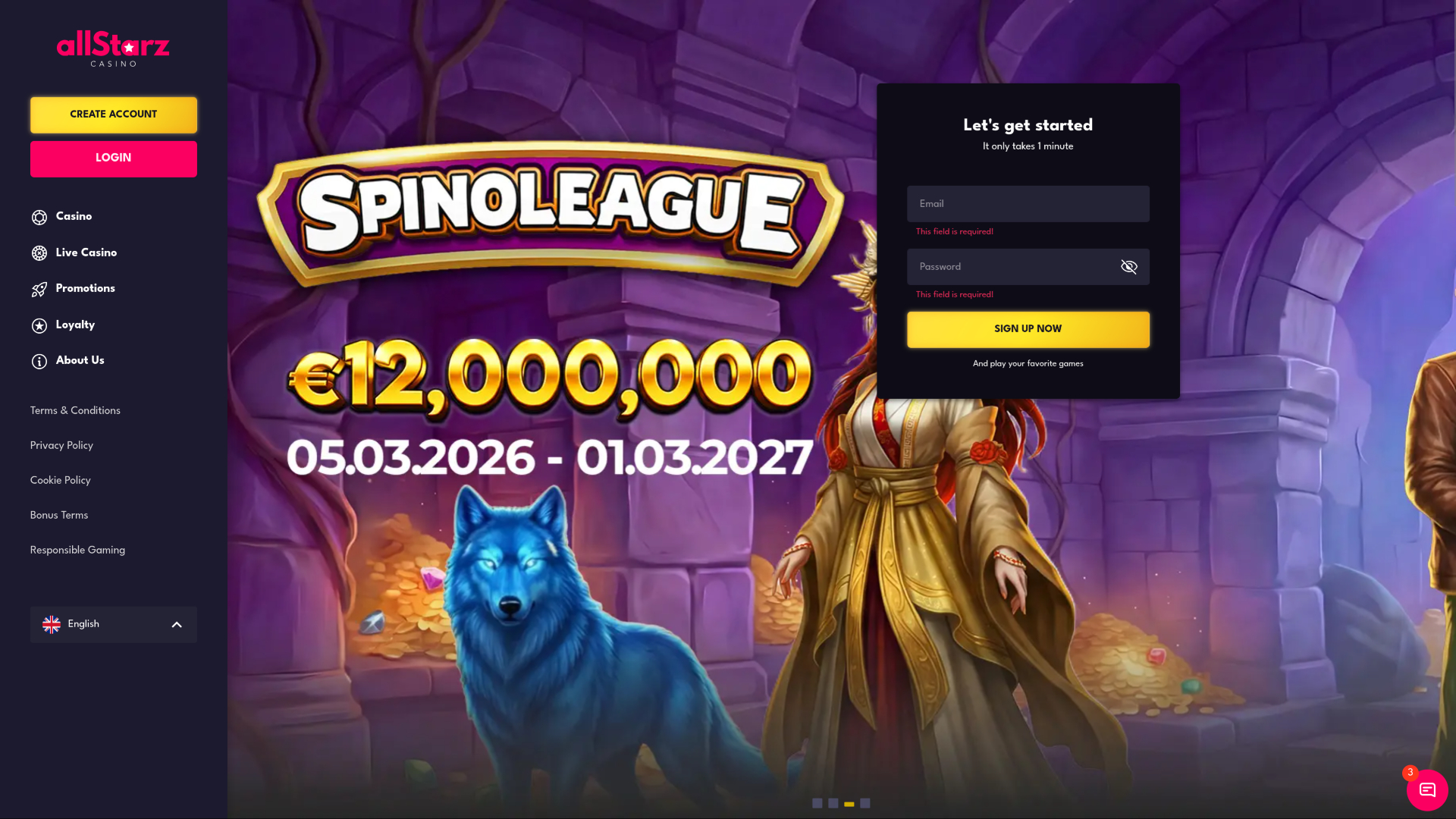 AllStarz Casino Desktop Homepage