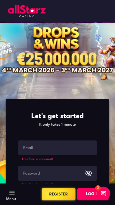 AllStarz Casino Mobile Homepage