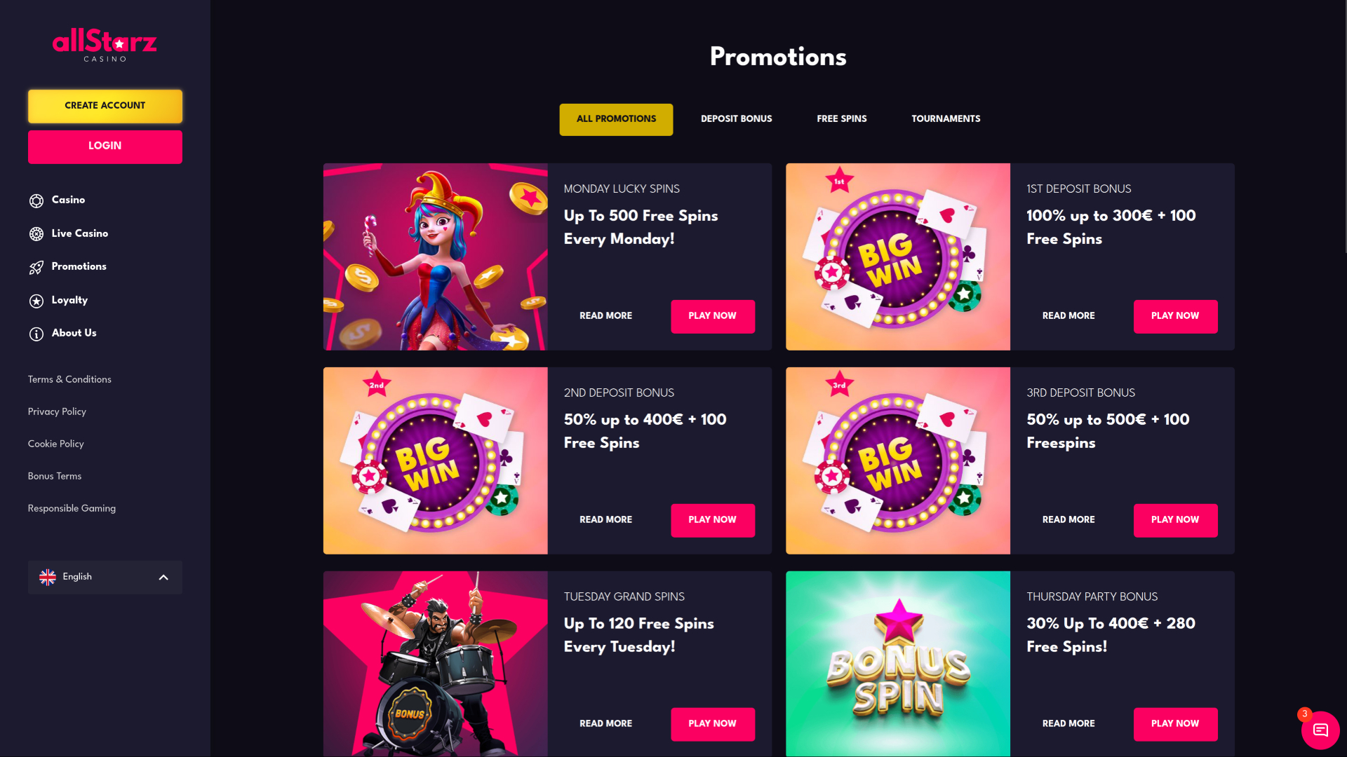 AllStarz Casino Desktop Promotions
