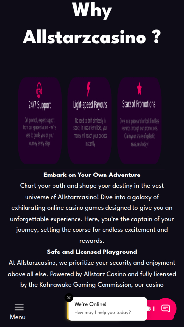 AllStarz Casino Desktop About Us Section