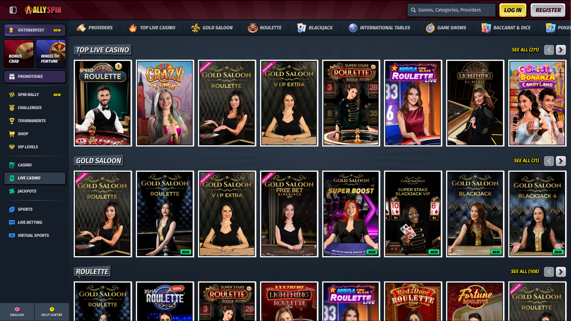 Croupier en direct de bureau AllySpin Casino