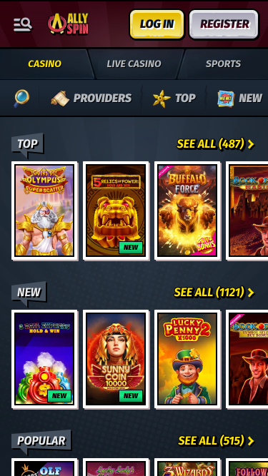 Jeux mobiles AllySpin Casino