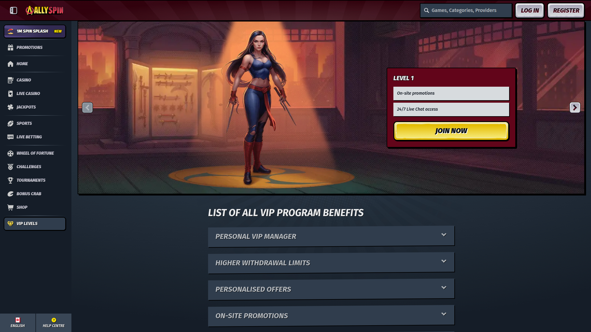 Programme VIP du casino AllySpin pour ordinateur de bureau