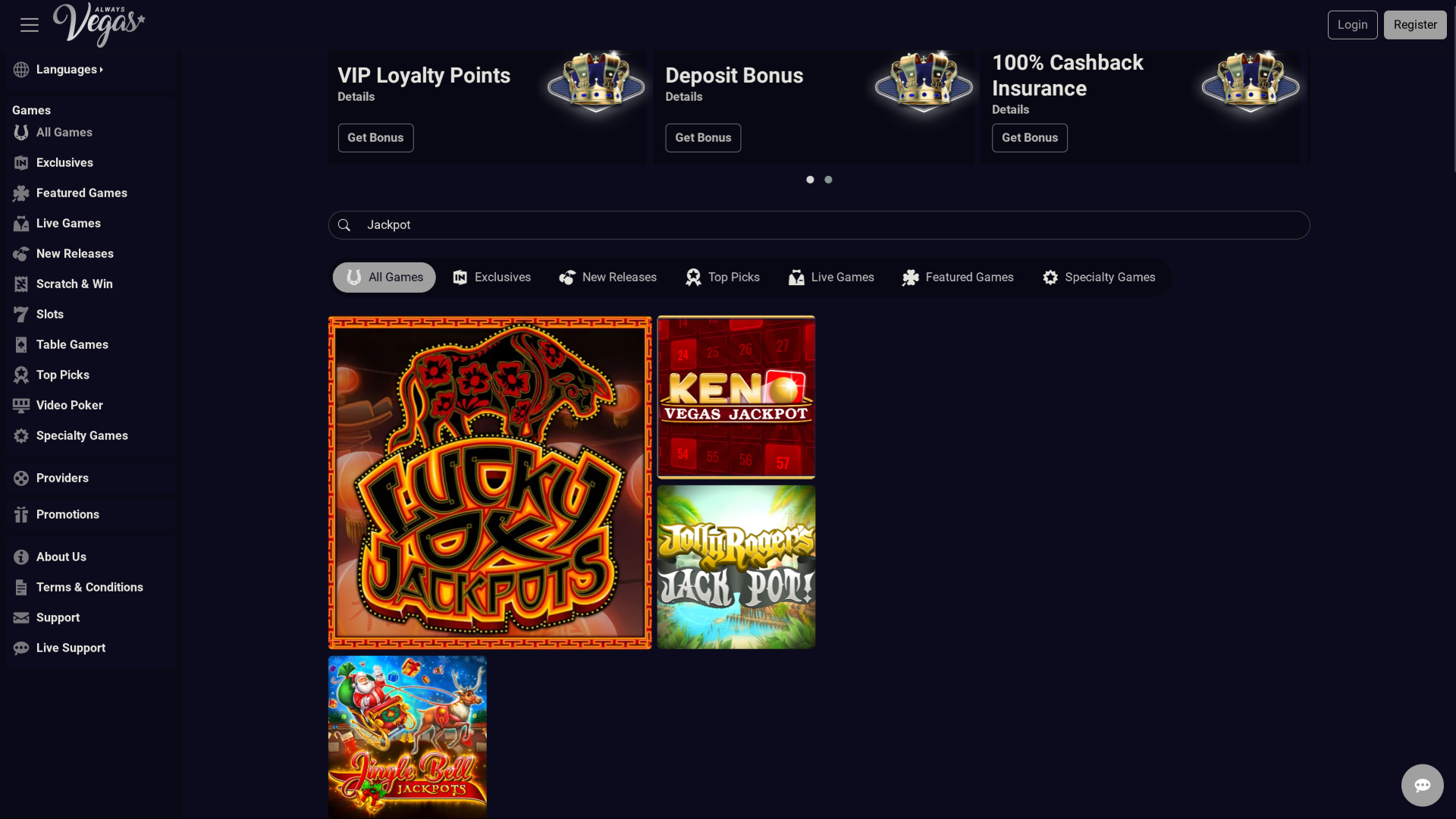 Jackpot de Always Vegas Casino sur ordinateur