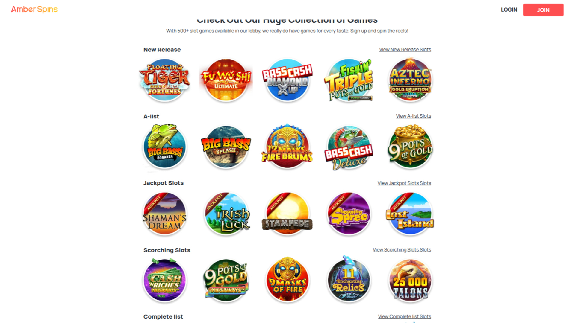 Juegos de escritorio de Amber Spins Casino