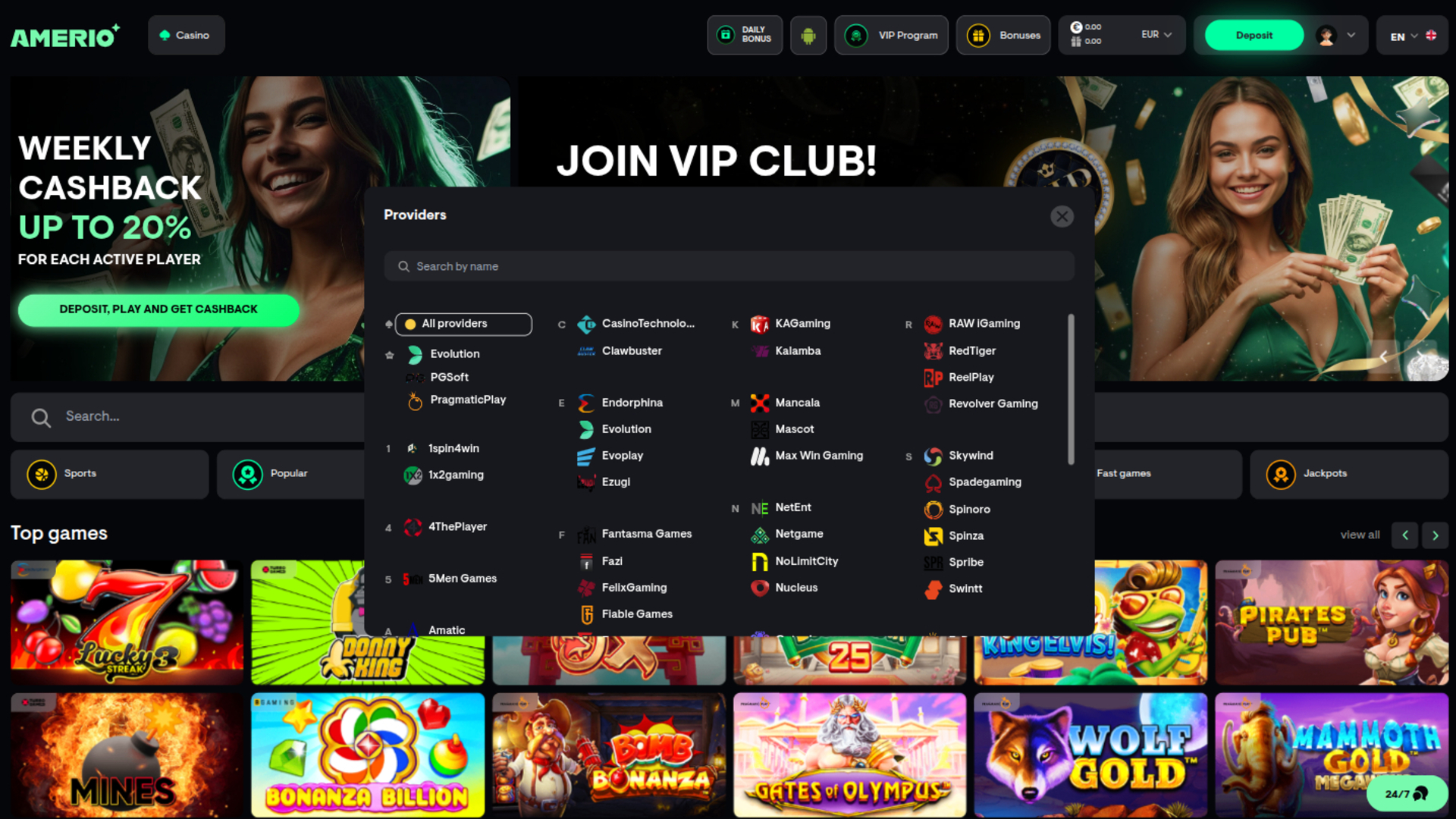 Développeurs de jeux sur ordinateur de Amerio.bet Casino