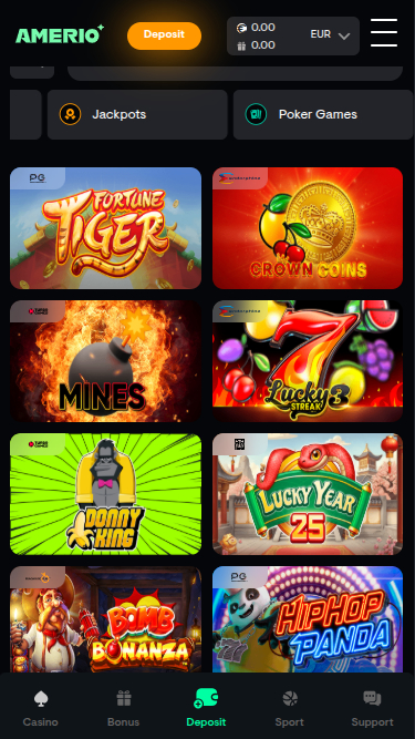 Jeux mobiles de Amerio.bet Casino