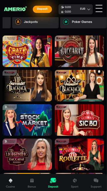 Croupier en direct mobile de Amerio.bet Casino